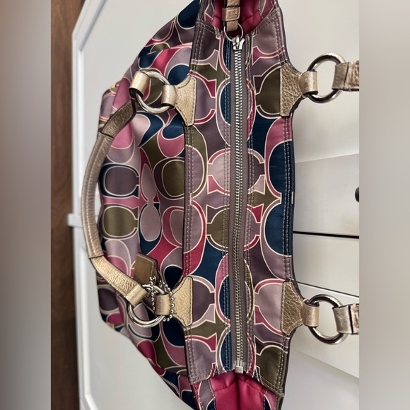 COACH Op Art Satin Tote Metallic Gold Trim Zip Top | Clean - Picture 11 of 11